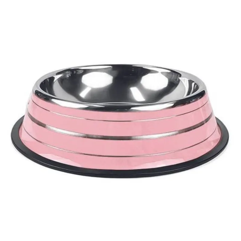 Comedouro Jambo Listrado Inox Rosa
