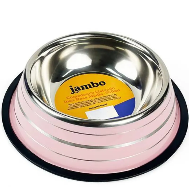 Comedouro Jambo Listrado Inox Rosa