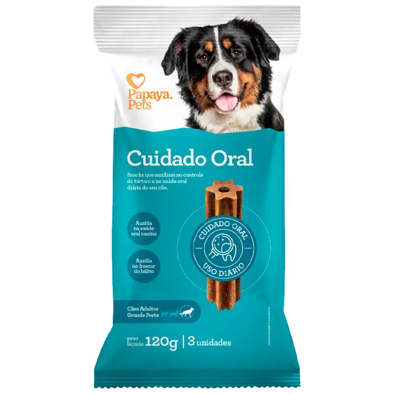 Snack Papaya Pets Cuidado Oral para Cães Adultos de Porte Grande 120 g