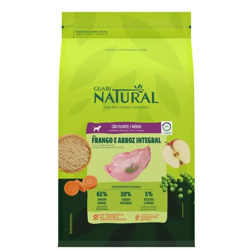 Ração Guabi Natural Cão Filhote Médio Frango e Arroz