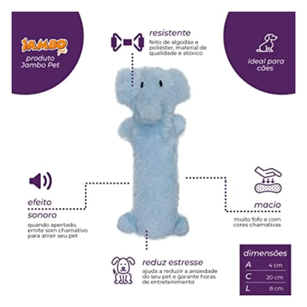 Brinquedo Jambo Mordedor Barriguinha Plush Elefante Azul
