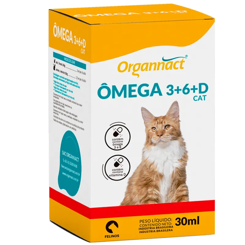 Suplemento Organnact Ômega 3+6+D Cat para Gatos 30 ml