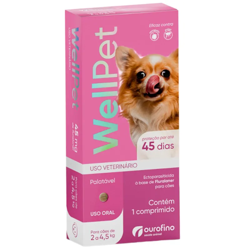 Antiparasitário Ourofino WellPet para Cães de 2 a 4,5 kg 45 mg