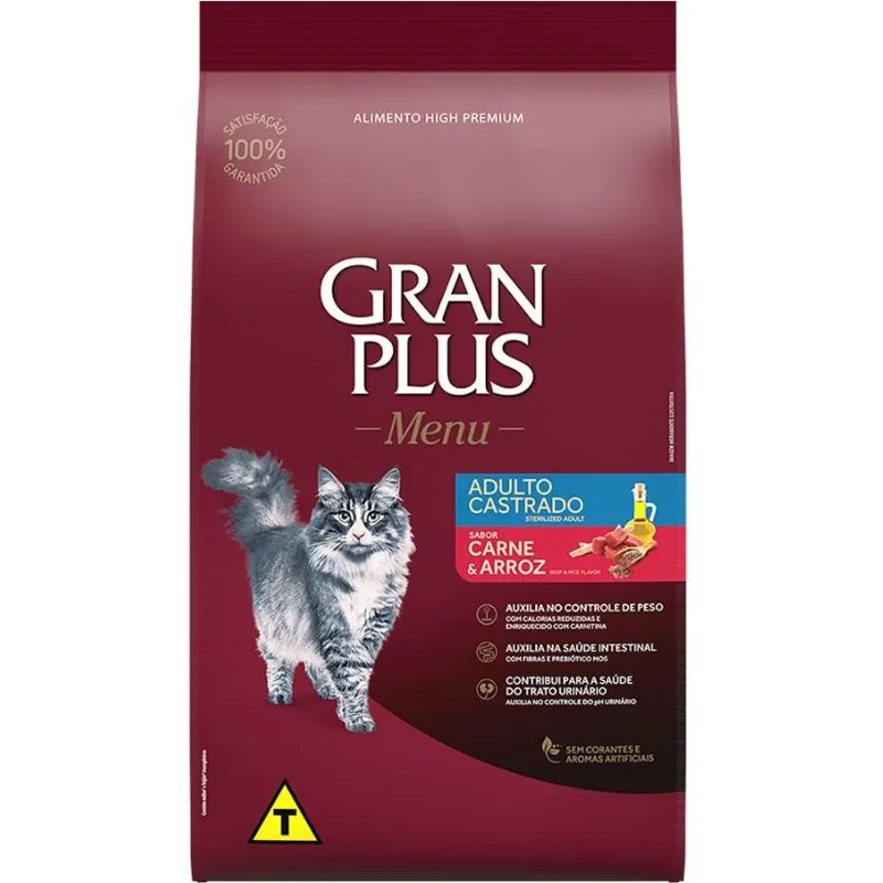 Ração GranPlus Gato Menu Adulto Castrado Carne e Arroz