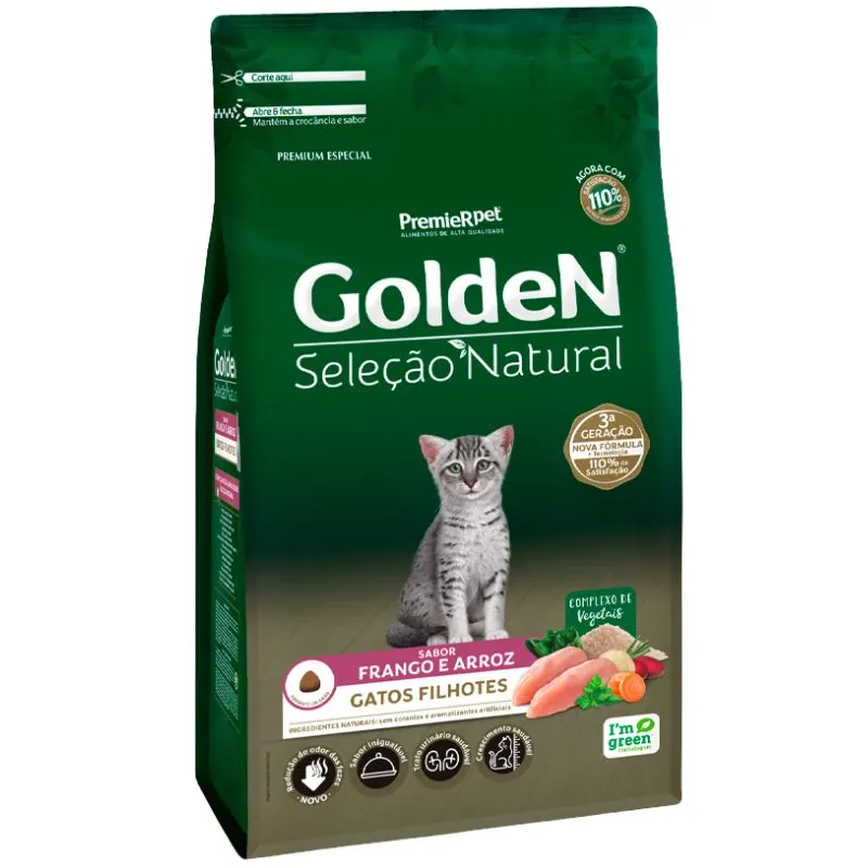 Ração Golden Seleção Natural para Gatos Filhotes Sabor Frango e Arroz 10,1 Kg