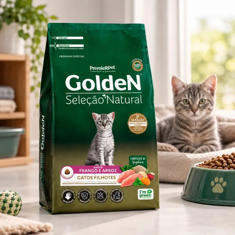 Ração Golden Seleção Natural para Gatos Filhotes Sabor Frango e Arroz 10,1 Kg