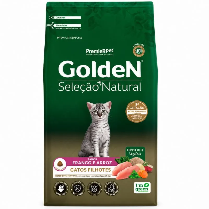 Ração Golden Seleção Natural para Gatos Filhotes Sabor Frango e Arroz 10,1 Kg