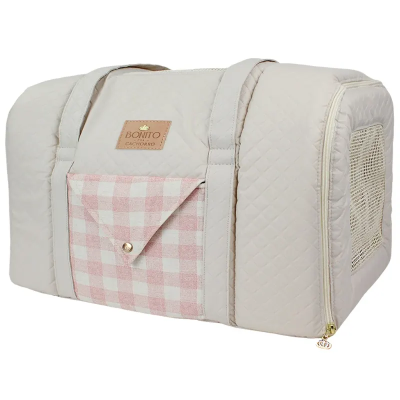 Bolsa Bonito Pra Cachorro Avião Classic Xadrez Rose U
