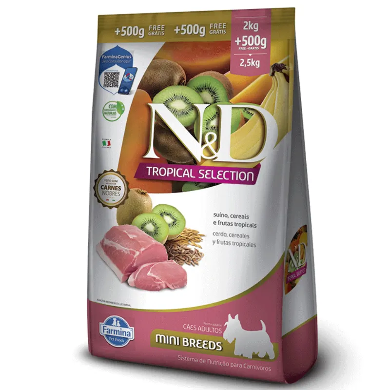 Ração N&D Tropical Selection Cães Adultos Mini Suíno 2+05 Kg