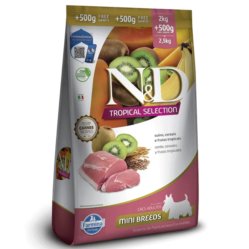 Ração N&D Tropical Selection Cães Adultos Mini Suíno 2+05 Kg