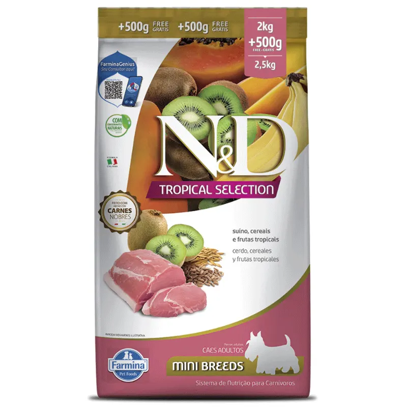 Ração N&D Tropical Selection Cães Adultos Mini Suíno 2+05 Kg