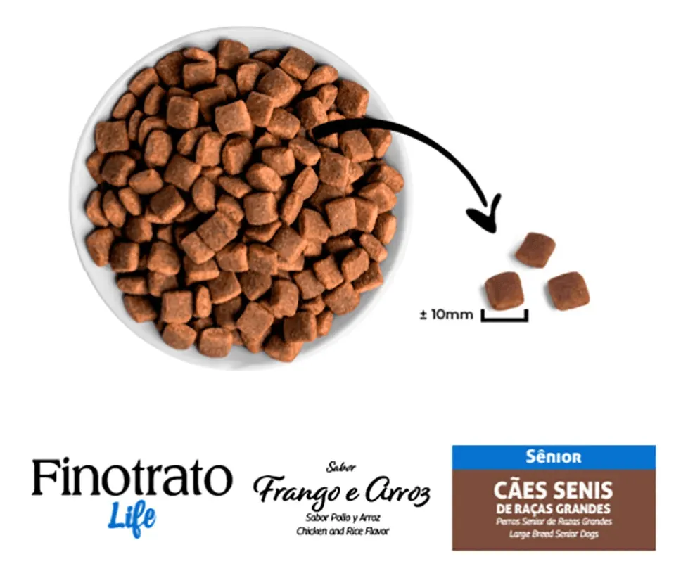 Ração Finotrato Life para Cães Sênior de Raças Grandes Sabor Frango e Arroz 15 Kg