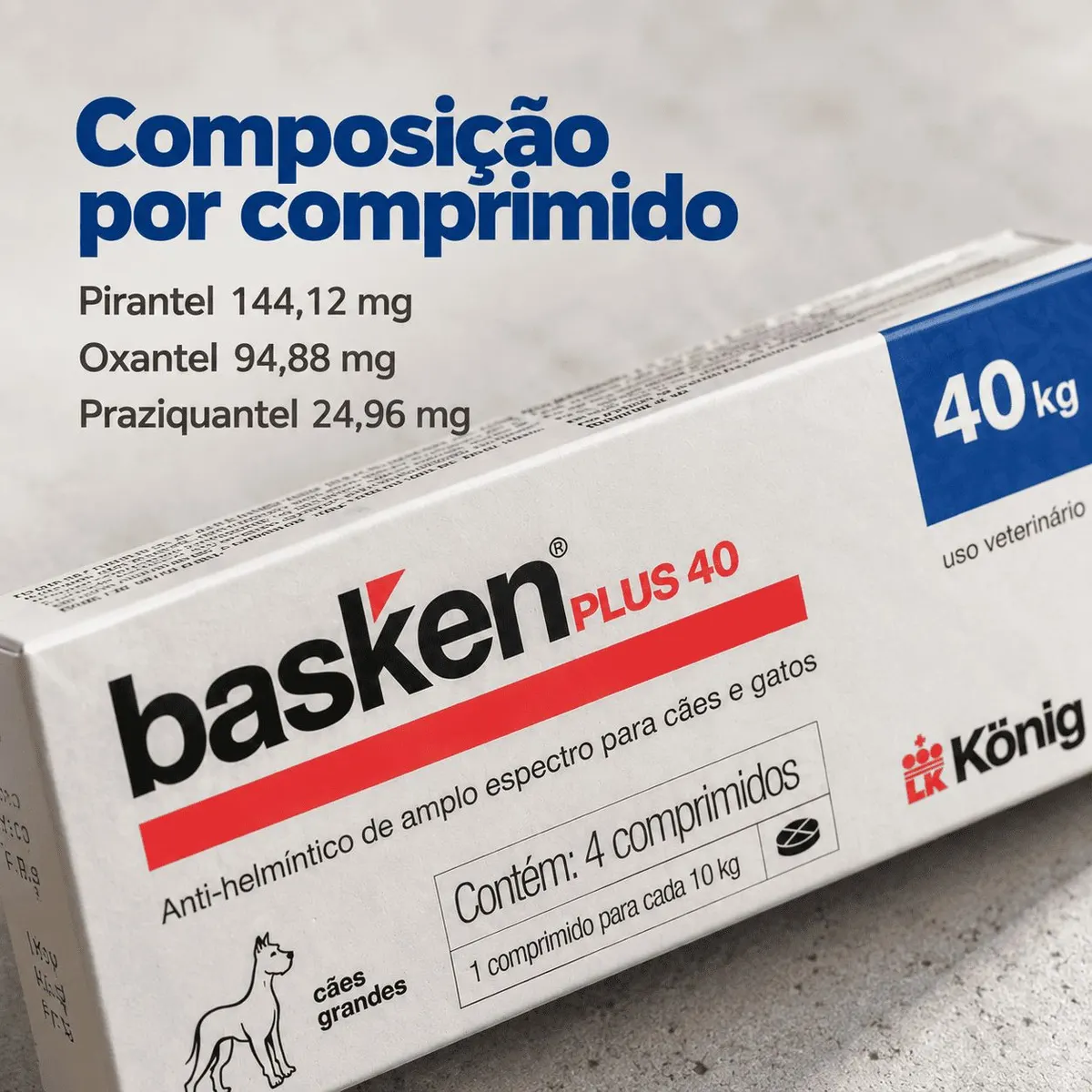 Antiparasitário Basken Plus König 40 Cães Raças Grandes 4 Comprimidos