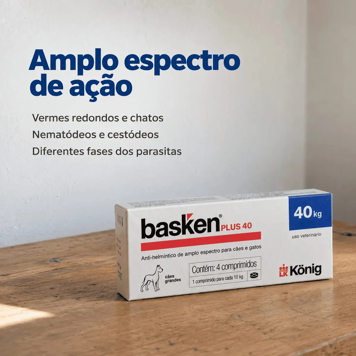 Antiparasitário Basken Plus König 40 Cães Raças Grandes 4 Comprimidos
