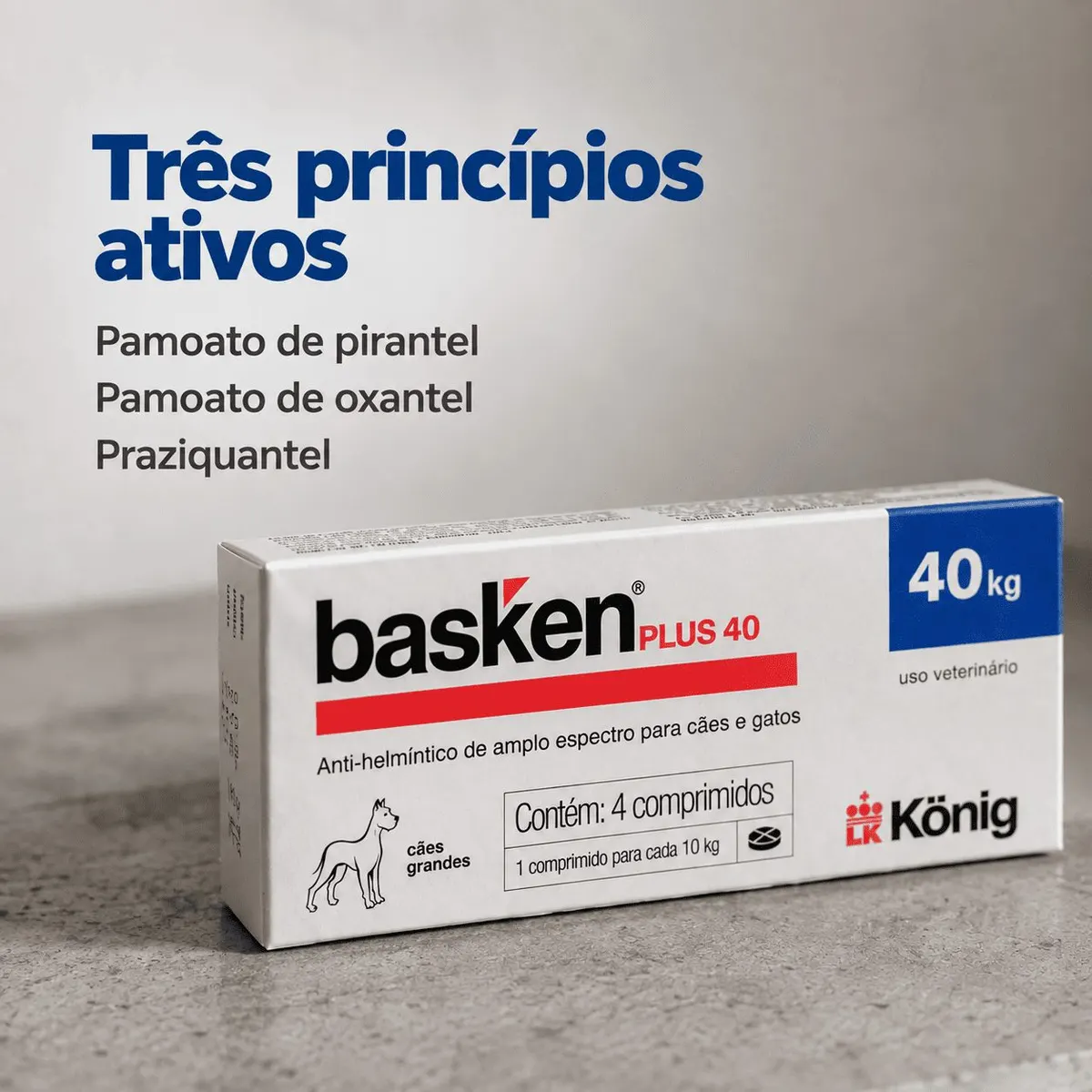 Antiparasitário Basken Plus König 40 Cães Raças Grandes 4 Comprimidos