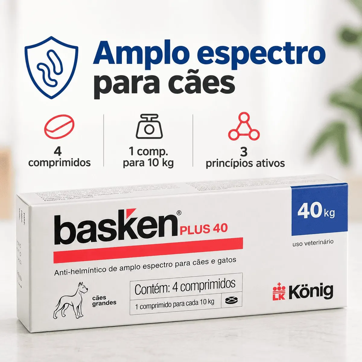 Antiparasitário Basken Plus König 40 Cães Raças Grandes 4 Comprimidos