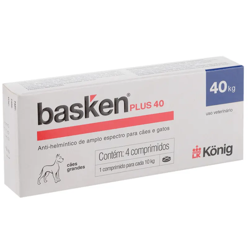 Antiparasitário Basken Plus König 40 Cães Raças Grandes 4 Comprimidos