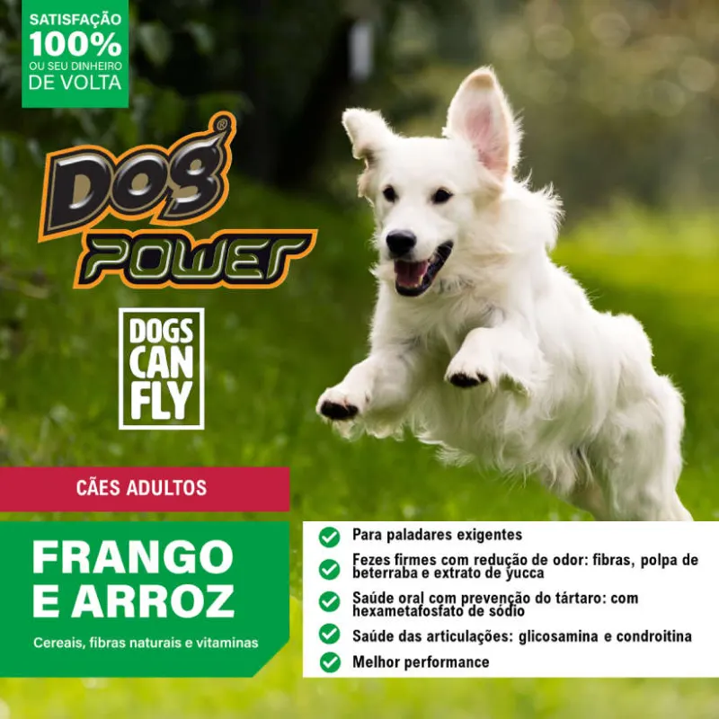Ração Dog Power Dogs Can Fly Frango Arroz Cães Adultos