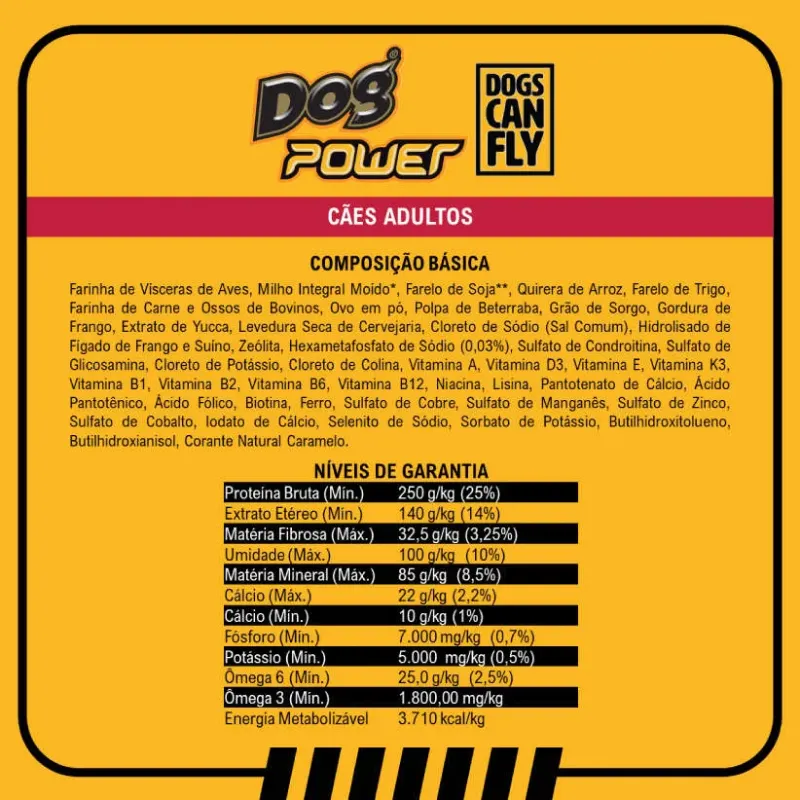 Ração Dog Power Dogs Can Fly Frango Arroz Cães Adultos