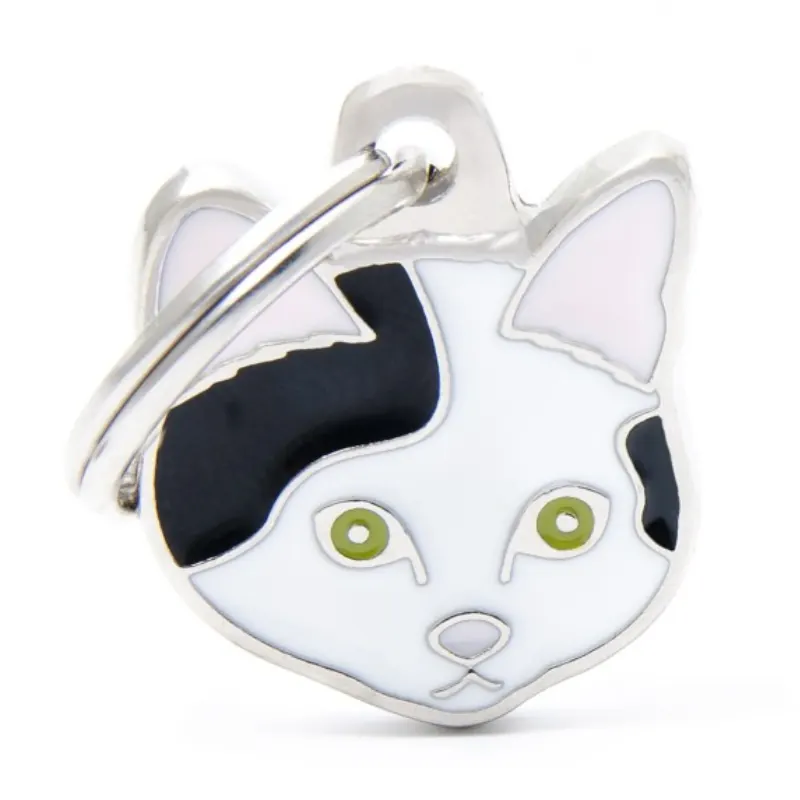 Medalha de Identificação My family Gato Europeu Branco e Preto