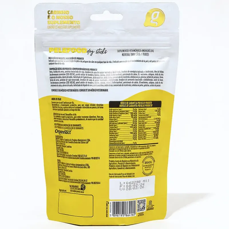 Suplemento Organnact Pelefood Sticks para Cães 160 g