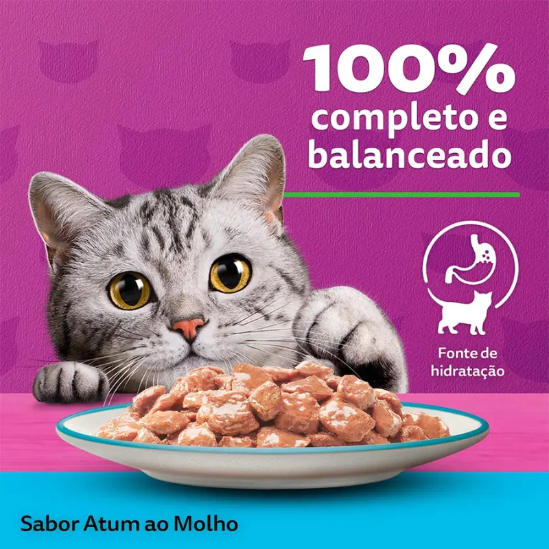 Ração Úmida Whiskas Sachê para Gatos Adultos Sabor Atum - 85g