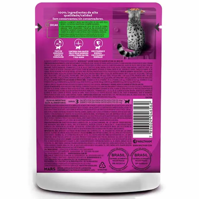 Ração Úmida Whiskas Sachê para Gatos Adultos Sabor Atum - 85g
