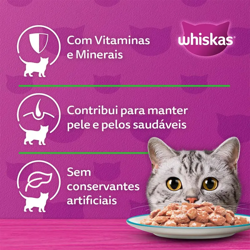 Ração Úmida Whiskas Sachê para Gatos Adultos Sabor Atum - 85g
