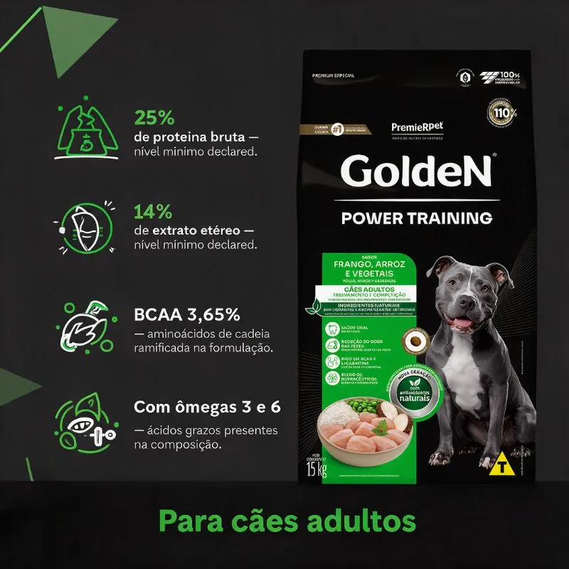 Ração Golden Power Training Cães Adultos Frango e Arroz 15kg