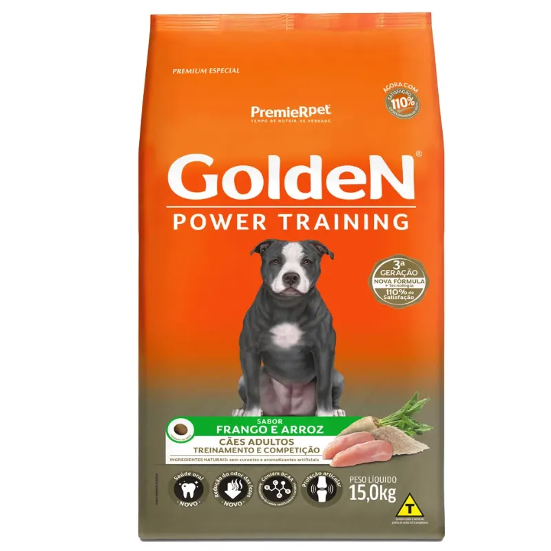Ração Golden Power Training Cães Adultos Frango e Arroz 15kg