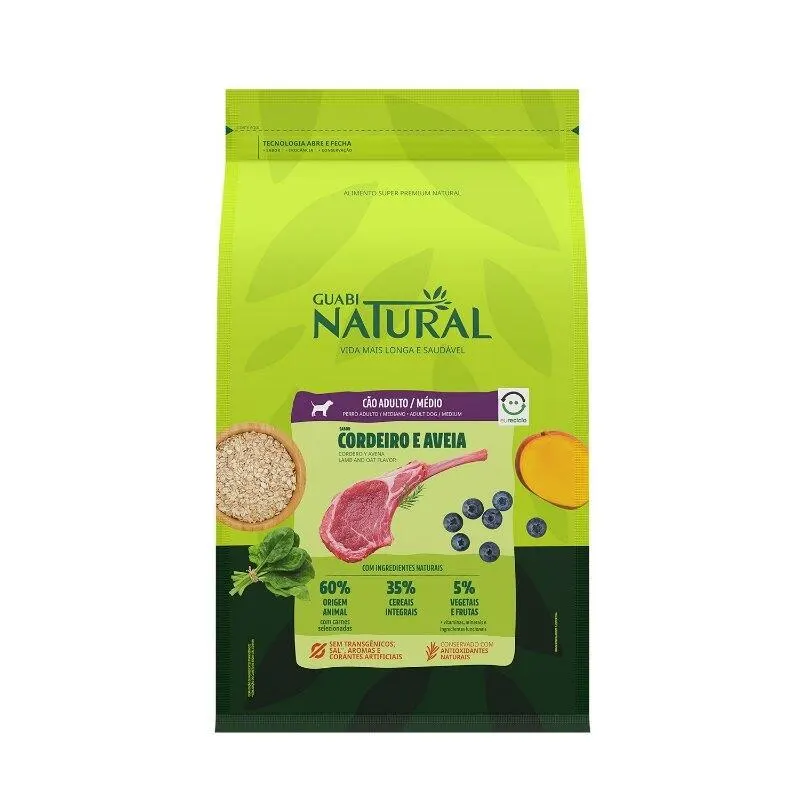 Ração Guabi Natural Cão Adulto Médio Cordeiro e Aveia 12kg
