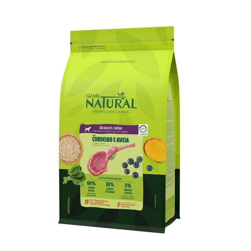 Ração Guabi Natural Cão Adulto Médio Cordeiro e Aveia 12kg