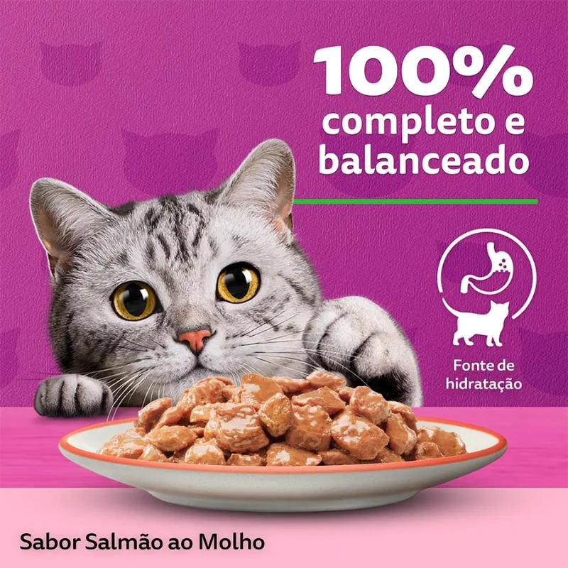 Ração Úmida Whiskas Sachê Gatos Adultos Salmão Molho 85g