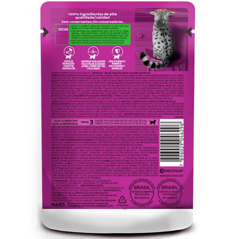 Ração Úmida Whiskas Sachê Gatos Adultos Salmão Molho 85g