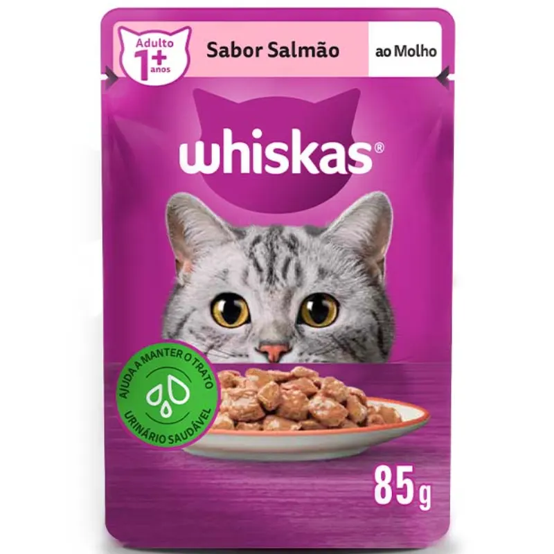Ração Úmida Whiskas Sachê Gatos Adultos Salmão Molho 85g