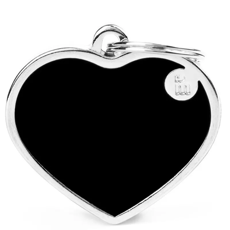 Medalha de identificação My Family Coração Handmade Grande Preto