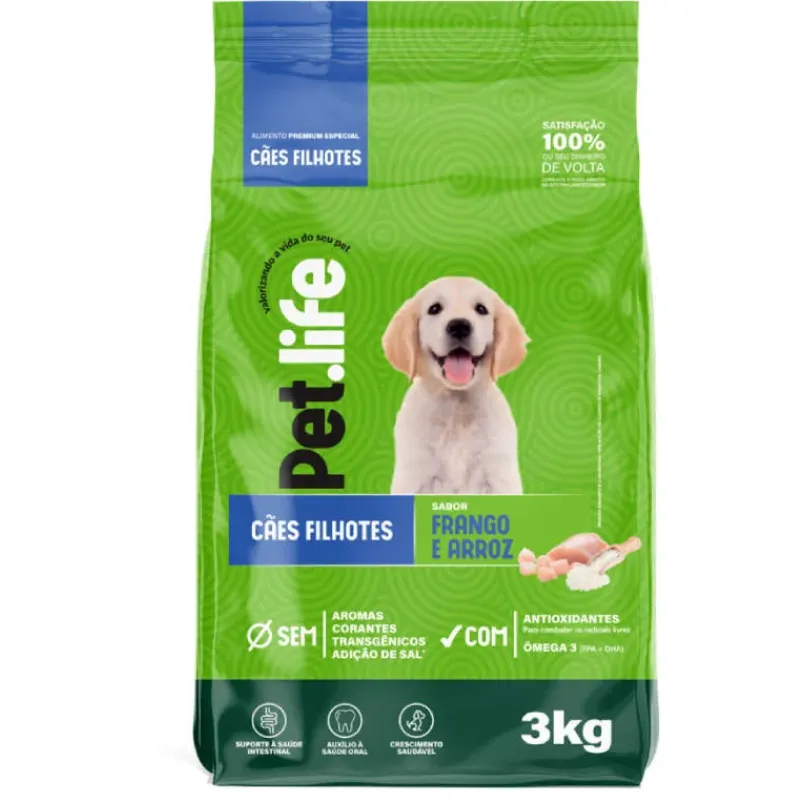Ração Pet life Frango e Arroz para Cães Filhotes