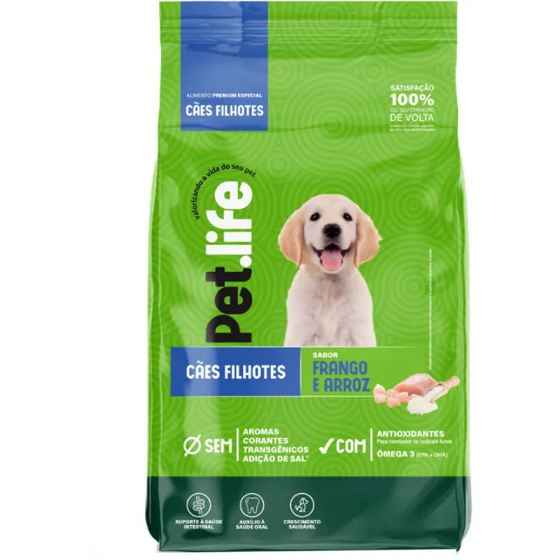 Ração Pet life Frango e Arroz para Cães Filhotes