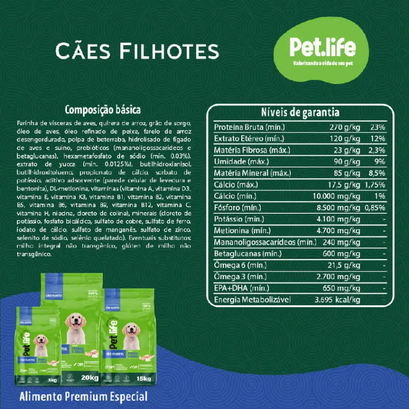 Ração Pet life Frango e Arroz para Cães Filhotes