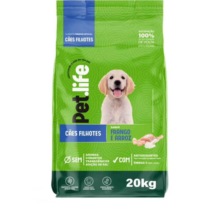 Ração Pet life Frango e Arroz para Cães Filhotes