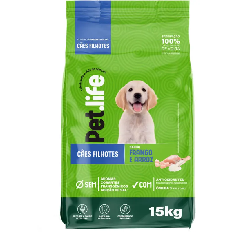 Ração Pet life Frango e Arroz para Cães Filhotes