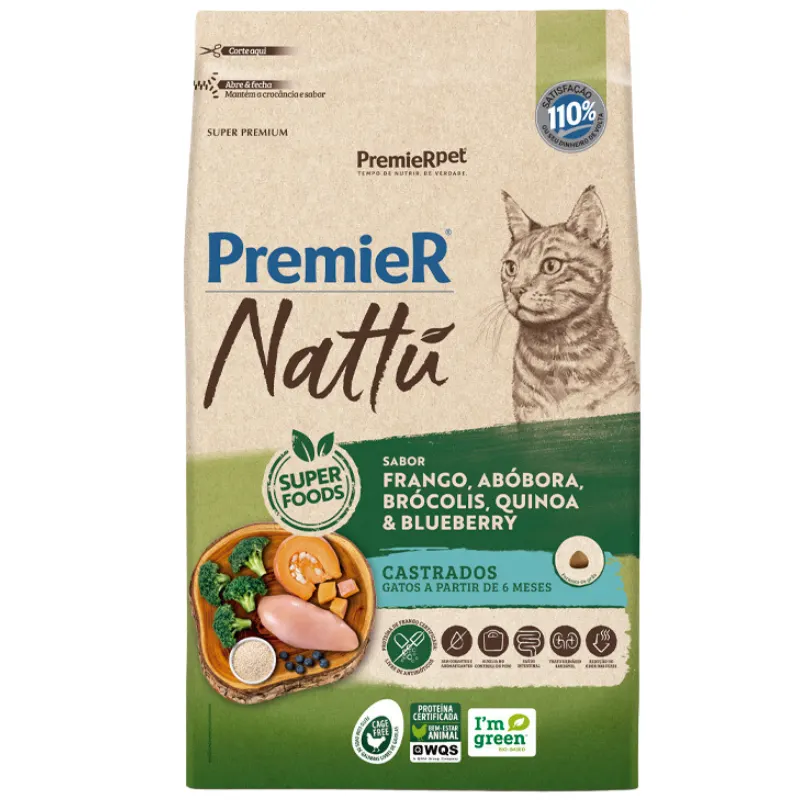 Premier Nattu Gatos Adultos Castrados Abobora 7,5 Kg