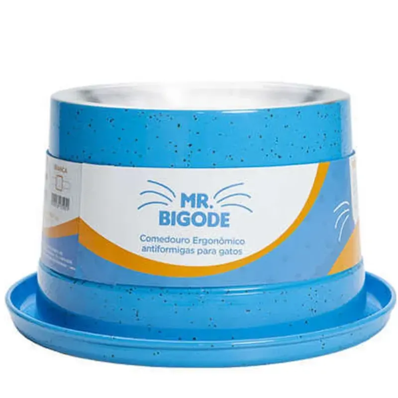 Comedouro Antiformiga para Gatos Mr. Bigode NF Pet Azul 140ml