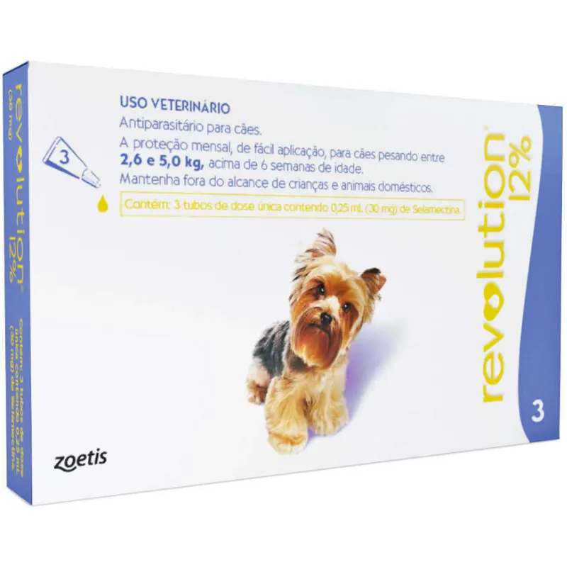 Revolution 12% Para Cães 2,6 Kg e 5 kg - 3 Tubos