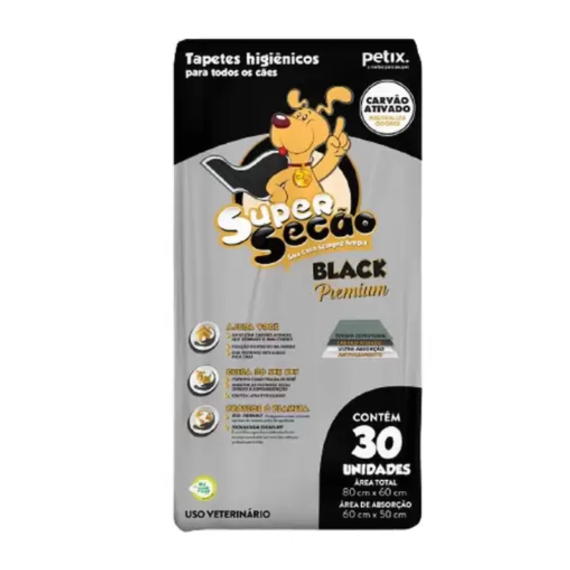 Tapete Higiênico Super Secão BLACK Premium para Cães 30 Unidades