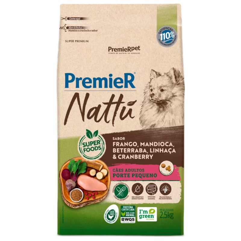 Ração Premier Nattu Cães Adultos Raças Pequenas Mandioca