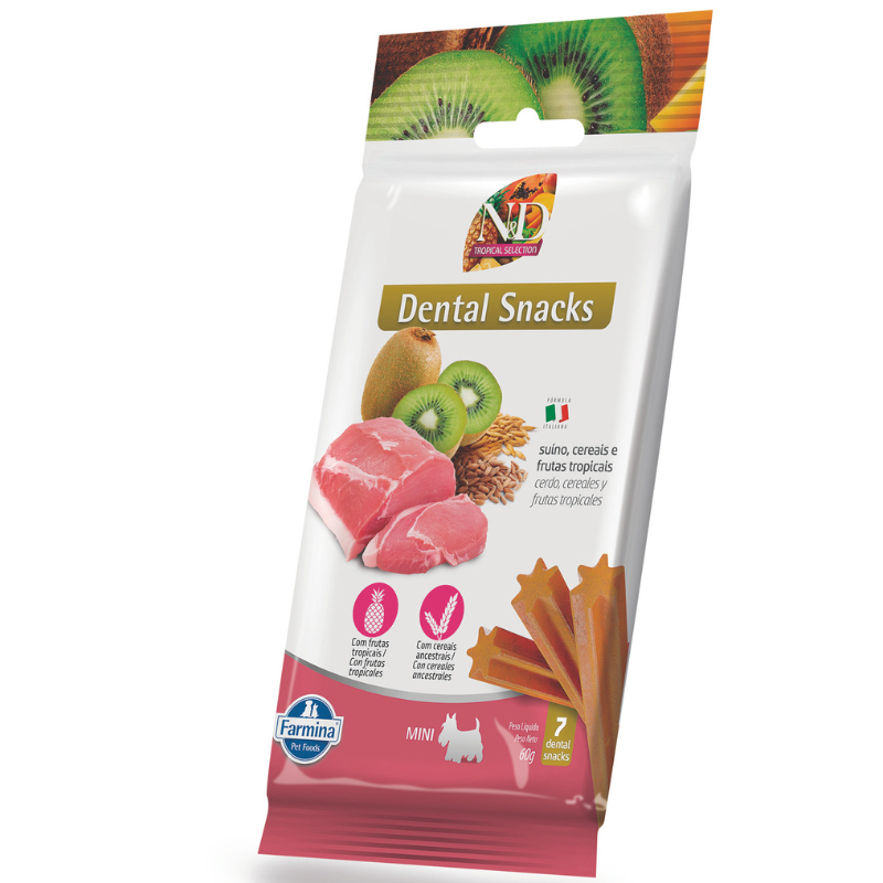 Petisco Dental Farmina N&D Tropical para Cães de Raças Mini e Pequenas Sabor Suíno, Cereais e Frutas Tropicais 60g