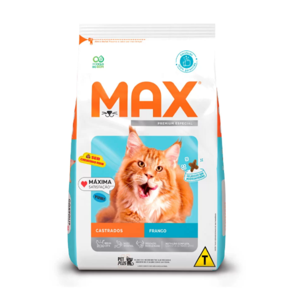 Ração Max para Gatos Adultos Castrados Sabor Frango 10,1 Kg