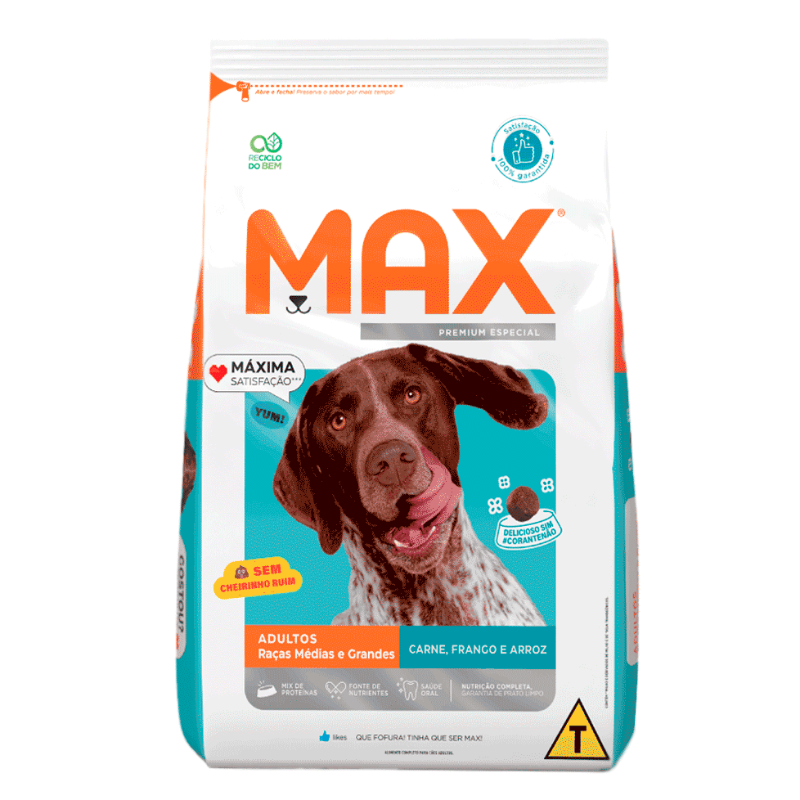 Ração Max Cães Adultos Médio Grande Carne Frango Arroz