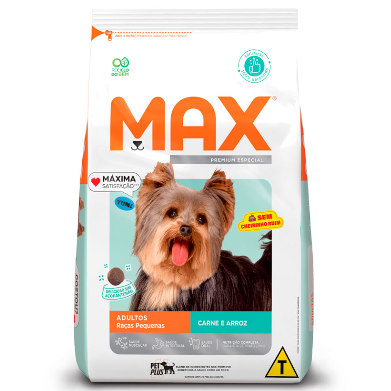 Ração Max para Cães Adultos Raças Pequenas Sabor Carne e Arroz 3 Kg